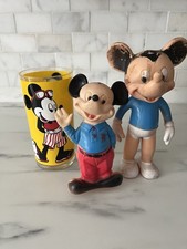 1965 Mickey Mouse Sun Rubber Walt Disney Figure Lot + Vintage Disney Glass picture