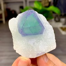 72G Natural purple green octahedral fluorite and crystal symbiosis mineral picture