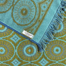 Fieldcrest Bath Towel Turquoise Chartreuse Green Geometric Fringe MCM Groovy VTG picture
