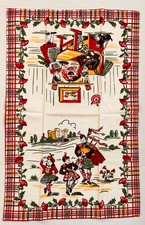Vintage Kitchen Tea Towel SCOTTISH Plaid Thistle Theme Bagpipes Dancers Scotland picture