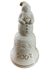 Porcelain 2007 Snowman Heart Hand Bell Off White Gilded 5 1/4 in picture