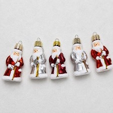 Vtg Christmas Ornaments Hand Blown Glass Santa Set of 5 Mini Miniature picture