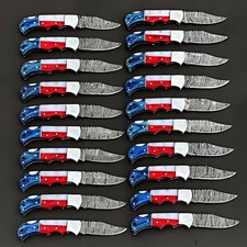 Lot of 20 Pcs Handmade Damascus Steel Folding Knives, Pocket Knives With Sheaths picture