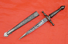 BEAUTIFUL ANTIQUE PROSTITUTE DAGGER KNIFE DECORATED BLADE SPAIN TOLEDO 19th cent picture