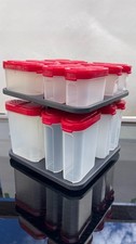 Tupperware 16-Piece Spice Rack Carousel Set | Clear Shakers, Red Lids, 2-Tier picture