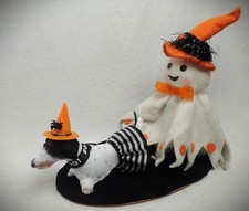 Felt Dachshund Black Piebald Ghost Dog Walker Witchy Weenie Halloweenie Decor picture