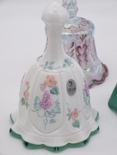 Fenton White Milk Glass Green Designer Bell Signed M. Wagner Hand Painted Grapes picture