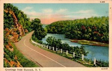 Greetings from Hancock New York Road River Scenic View Postcard picture