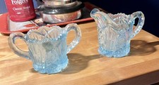Lenox Imperial Blue Irridescent Sawtooth Edge Creamer & Sugar Bowl Vintage picture