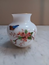 Opaline Art Glass Handpainted Butterfly & Blossoms Vase 4