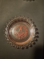 Masonic Masons 1944 Imperial Pink Candlewick Ashtray Lodge 438 Veterans Day look picture