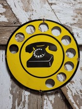 VINTAGE TELEPHONE PORCELAIN SIGN OLD PAYPHONE PHONE BOOTH ROTARY DIECUT DIAL 12