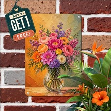 Impasto Floral Vase Oil Painting Sign Textured Blossom Tin Metal Wall Plaque picture