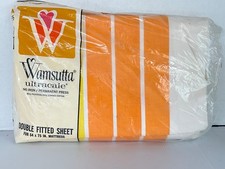 Vintage NOS Wamsutta Ultracale DOUBLE Fitted Sheet- Yellow & Orange Stripes picture