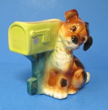 sweet vintage Puppy Dog at Mailbox 1950's Royal Copley planter vase w/ sticker picture