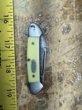 Vintage Case XX Yellow Handle 2 Blade Folding Pocket Knife Heavy Blade Wear picture