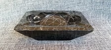 Vtg Mid Century Atomic String Black White Cased Glass Ashtray Spaghetti Drizzle picture