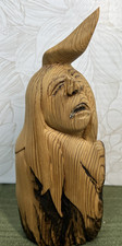 Native American Style Hand Carved Wood Sculpture Indian Chief Head Face Art picture