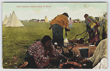 1911 Montana Postcard Native American Indian Squaw Dressing Dogs For Dinner picture