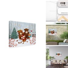 Trademark Fine Art Jean Francois Christmas Highland Cow Family Outdoor Canvas picture