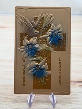 Antique Embossed Easter Postcard – Divided Back Era- Lillies with Bird picture