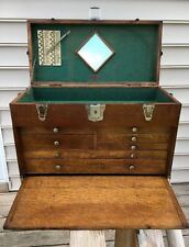Vintage LUFKIN 7 Drawers Oak Wood Machinist Tool Chest Box picture