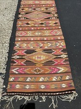 Vintage Antique Large 142”x30” Wool Rug Runner Native American/ Turkish Kilim picture