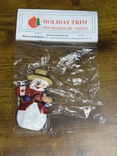 Vintage NOS Canadian Snowman Holding Flag Ornament Holiday Trim Christmas picture
