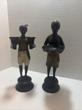 Vintage Pair Of Blacksmoor Nubian Servants Bronze Candlestick Insense Burner picture