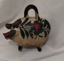 Vintage Mexican Pottery Piggy Bank Handmade Hand-painted Original Patina picture