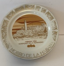 Vintage Cuba Souvenir Plate Morro de La Habana Old Havana Gold Brown Decor picture