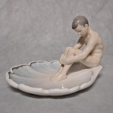 1970's Bing & Grondahl #1660 Figurinal Dish Art Nouveau Boy on Lily Pad Pond B&G picture