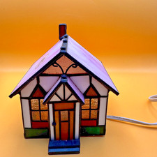 Vintage Tiffany Style Stained Glass Cottage House Lights Up Includes Bulb picture