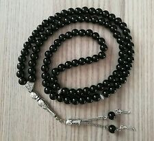 Genuine Black Onyx Stone Islamic Prayer 99 beads Tasbih Misbaha Tasbeeh 8mm picture