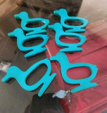 Set Of 6 Vintage Art Deco Blue Bakelite Duck Napkin Rings.  picture