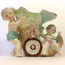 Vtg Japan Porcelain Ceramic Vase Horn of Plenty Cherub Cornucopia Wagon Compote picture
