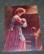 Early 1900s Printed Art Work Victorian Lady Holding Child picture