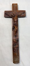 antique 1700's hand carved wood religious Jesus Christ crucified cross sculpture picture