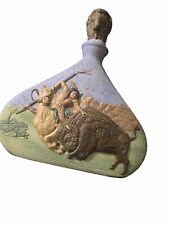 Ceramic Native American Indian Warrior embossed Decanter Vase Buffalo Top EUC picture