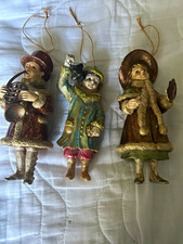Victorian Children Hanging Christmas Ornaments Set of 3 Multicolor 6 in picture