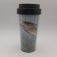 Vintage Large Mouth Bass Fishing Travel Mug Cup Plastic Jon Q Wright Thermo-Serv picture