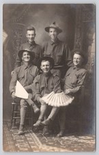 RPPC c1918 WWI Soldiers Silly Group Photo w/ Fan Nogales AZ Real Photo picture