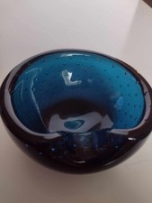 Rare Venini Murano Blue Glass Bubble Bowl picture