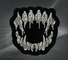 New Fangs Teeth Horror Gothic Embroidered Biker Iron On Patch picture