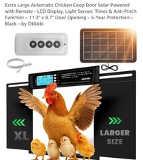 Extra Large Automatic Chicken Coop Door Solar Powered W/ Remote LCD 11.3