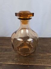 VTG Art Deco Rosaline Pale Pink Geometric Shaped Glass Liquor Decanter W/Lid picture