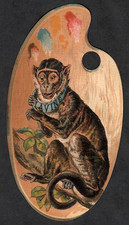 MONKEY~PALETTE  DIE-CUT TRADE CARD~LAVINE FOR WASHING, HOUSE-CLEANING, LAUNDRY picture