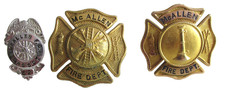 3 Vintage OBSOLETE McAllen Texas Fire Dept Badges, one is 1/20 10K GF Captain picture