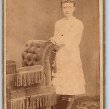 c1870s Nice Young Lady Teen Girl CdV Photo Card Socks Chair Antique Vtg H27 picture