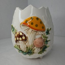 Vintage 1977 Sears & Roebuck Ceramic Merry Mushroom Egg Shaped Vase Planter picture